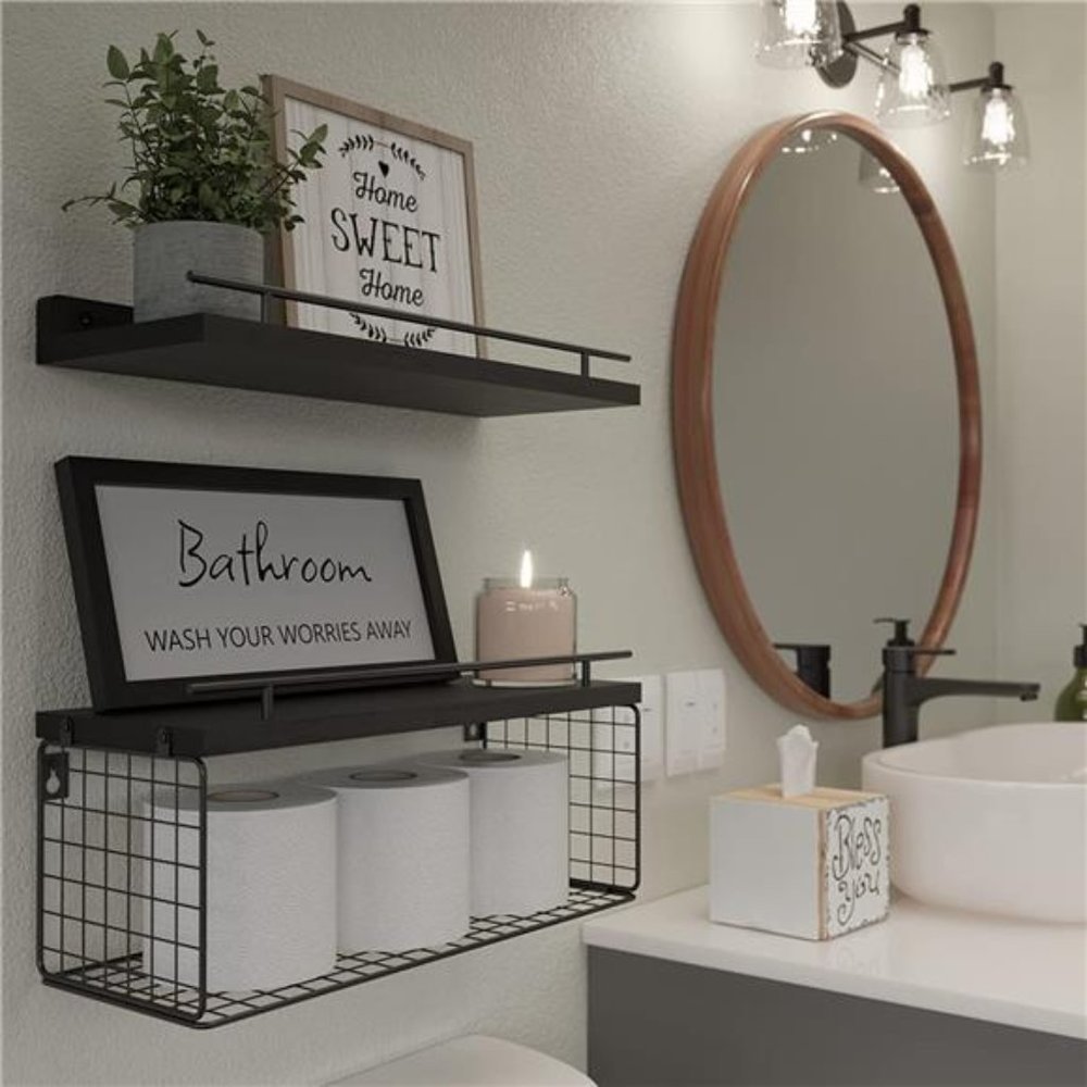 Floating Shelves Bathroom Wall Décor Farmhouse Wood Over Toilet Wall Shelves - Picture 4 of 12